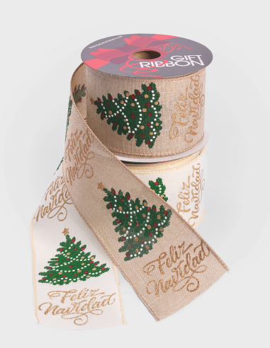 RUBAN POLYESTER 64 mm Feliz Navidad