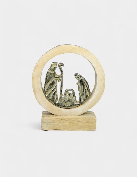 Nativité en aluminium avec base en bois