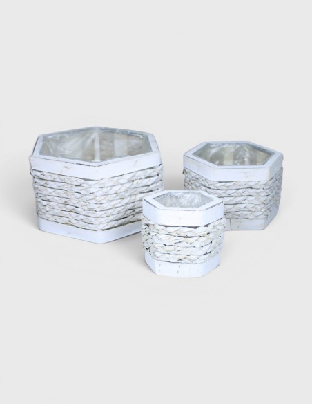 Ensemble de 3 paniers hexagonaux en bois