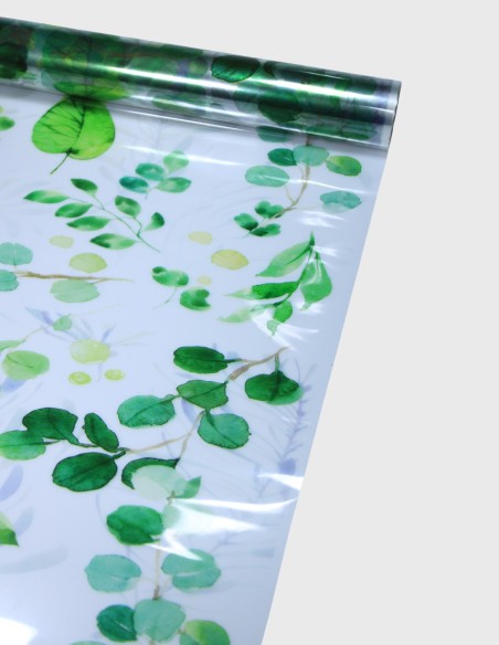 Cellophane transparente à motif eucalyptus