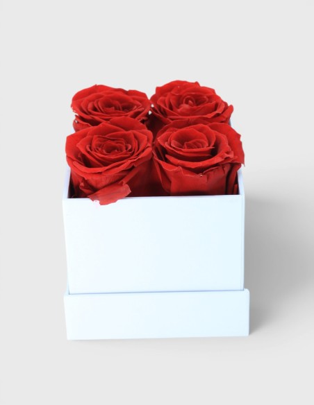 Boîte Carrée Blanche avec Roses Eternelles