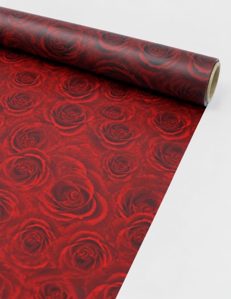 Rouleau de Cellophane à Motif Roses Rouges sur fond Noir